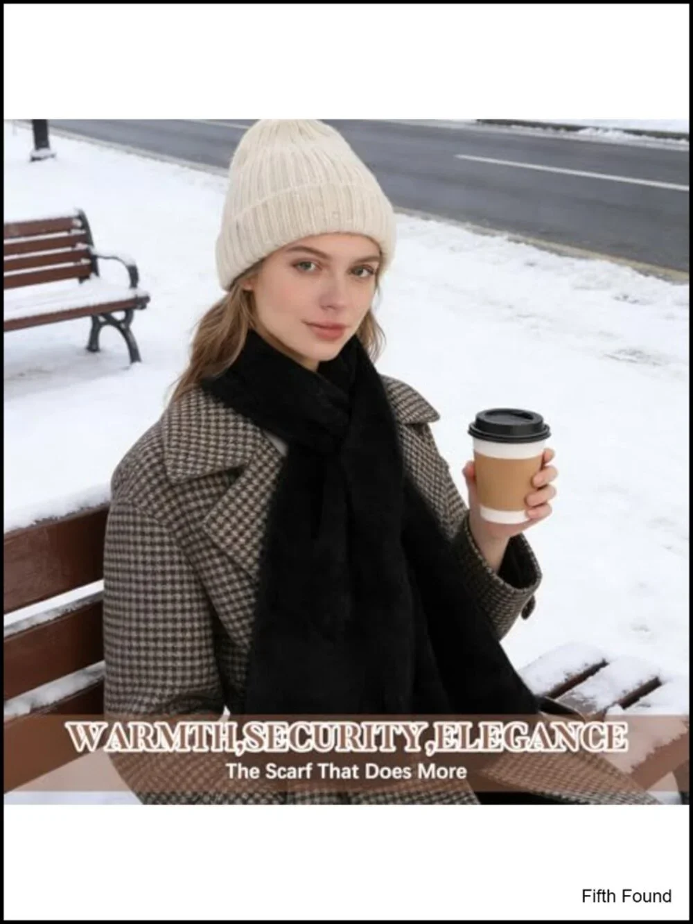 Faux Fur Pull Through Scarf Hidden Zipper Pocket Cozy Winter Wrap